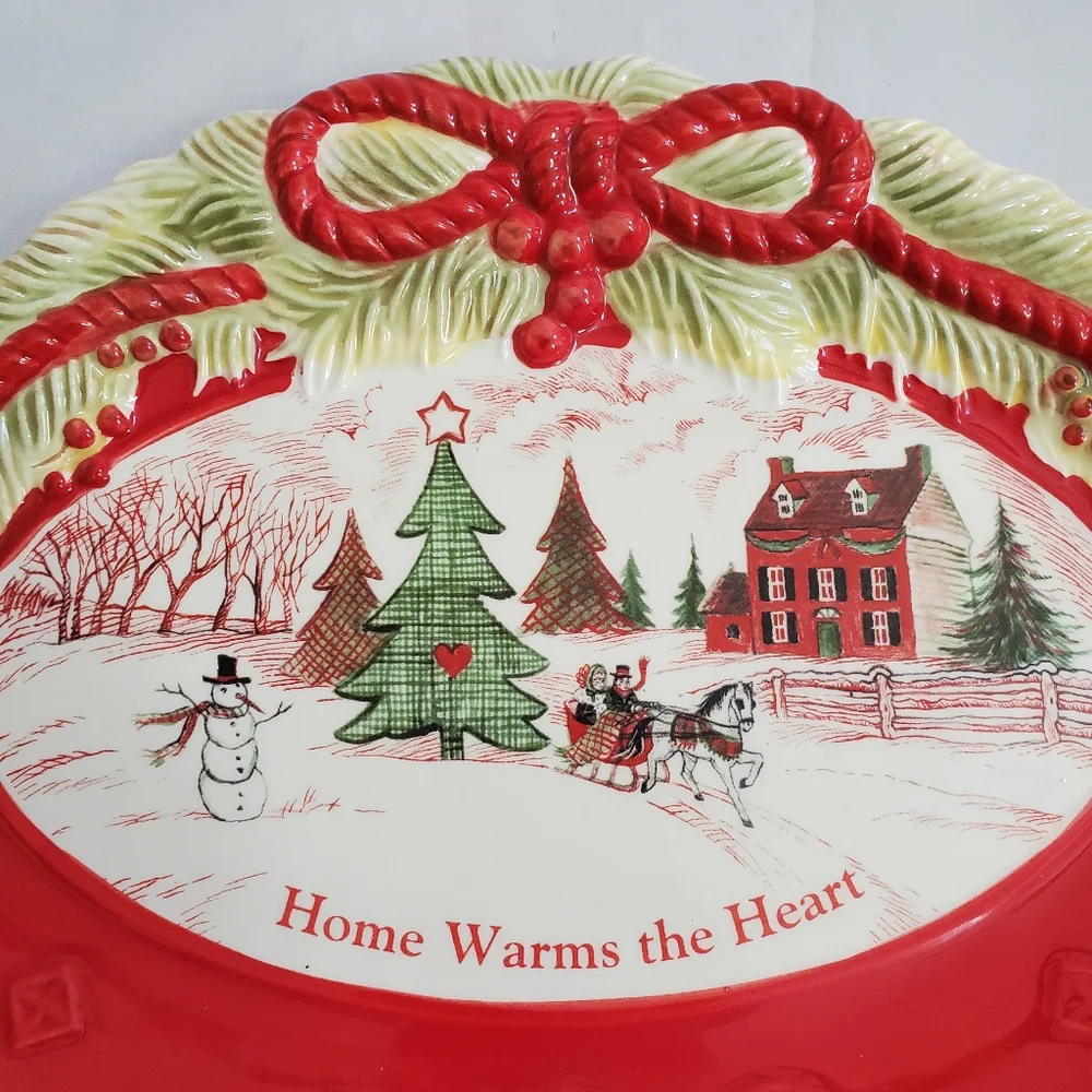 Fitz and Floyd Christmas Home Warms the Heart Sentiment Cookie Tray Plate